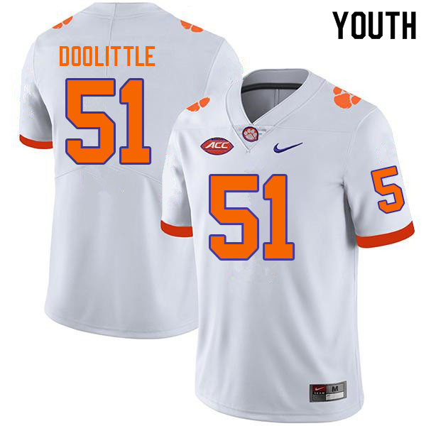 Youth #51 Colby Doolittle Clemson Tigers College Football Jerseys Sale-White